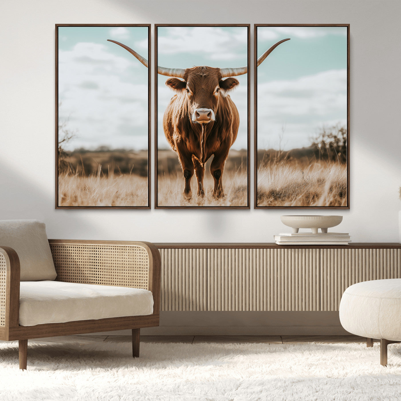 39350715-MGV-CV-36X24-Texas Longhorn Wall Art Canvas Print, Framed Longhorn Cow Art Picture Print, Western Cattle Perfect Rustic Western Decor Artwork