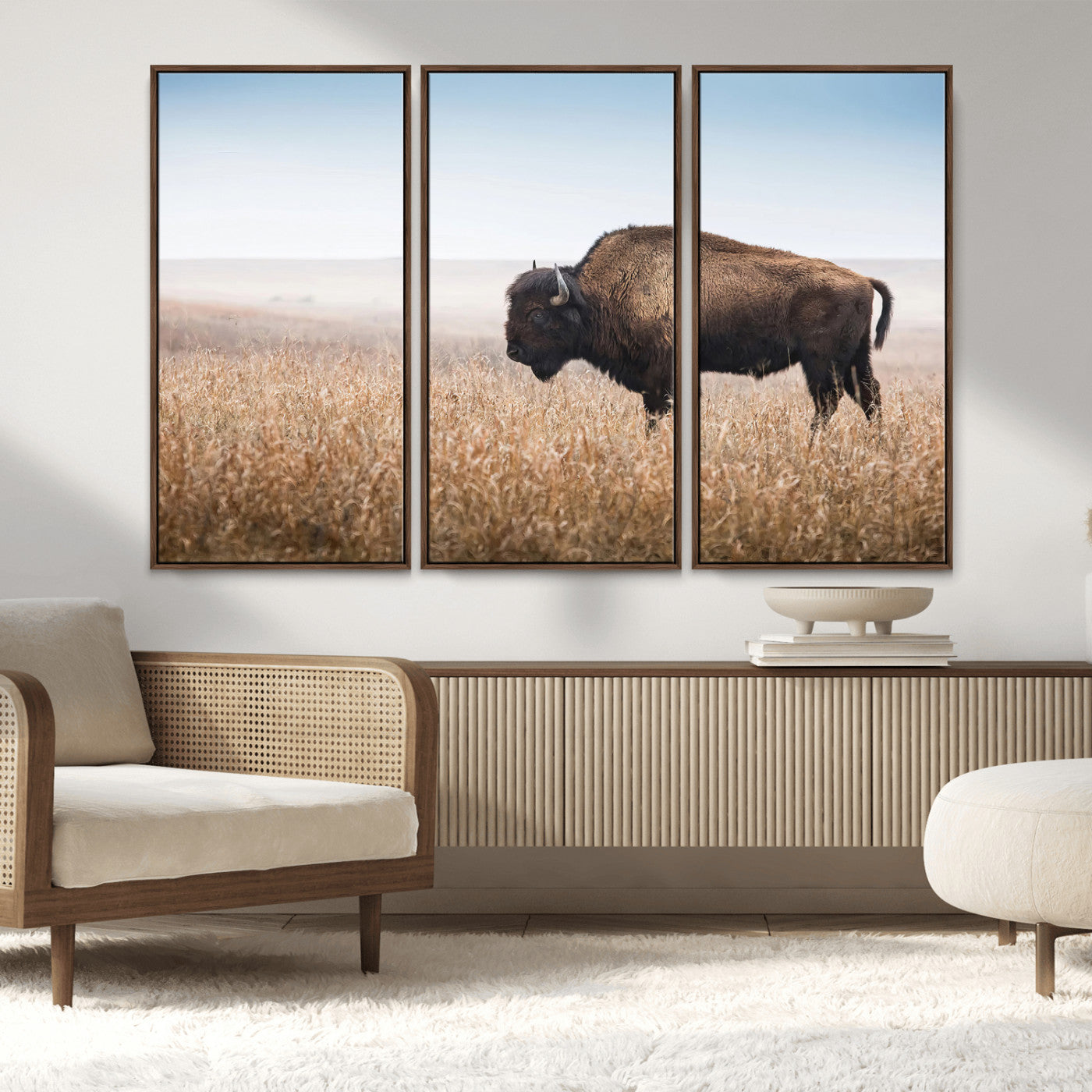 91267849-MGV-CV-36X24-Wild Bison Wall Art Canvas Print, Framed Bison in Prairie Art Picture Print, Rustic Western Perfect Rustic Western Decor Artwork