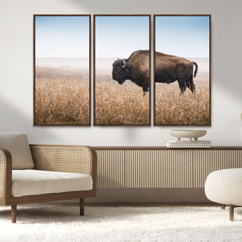 91267849-MGV-CV-36X24-Wild Bison Wall Art Canvas Print, Framed Bison in Prairie Art Picture Print, Rustic Western Perfect Rustic Western Decor Artwork