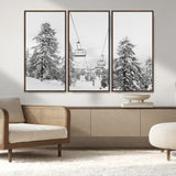 55003599-MGV-CV-36X24-Snowy Ski Lift Wall Art Canvas Print, Framed Winter Forest Art Picture Print, Ski lift Ride Perfect Winter Lodge Decor Artwork