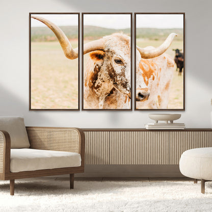 21060648-MGV-CV-36X24-Texas Longhorn Wall Art Canvas Print, Framed Speckled Cow Art Picture Print, Rustic Bull Perfect Rustic Western Decor Artwork
