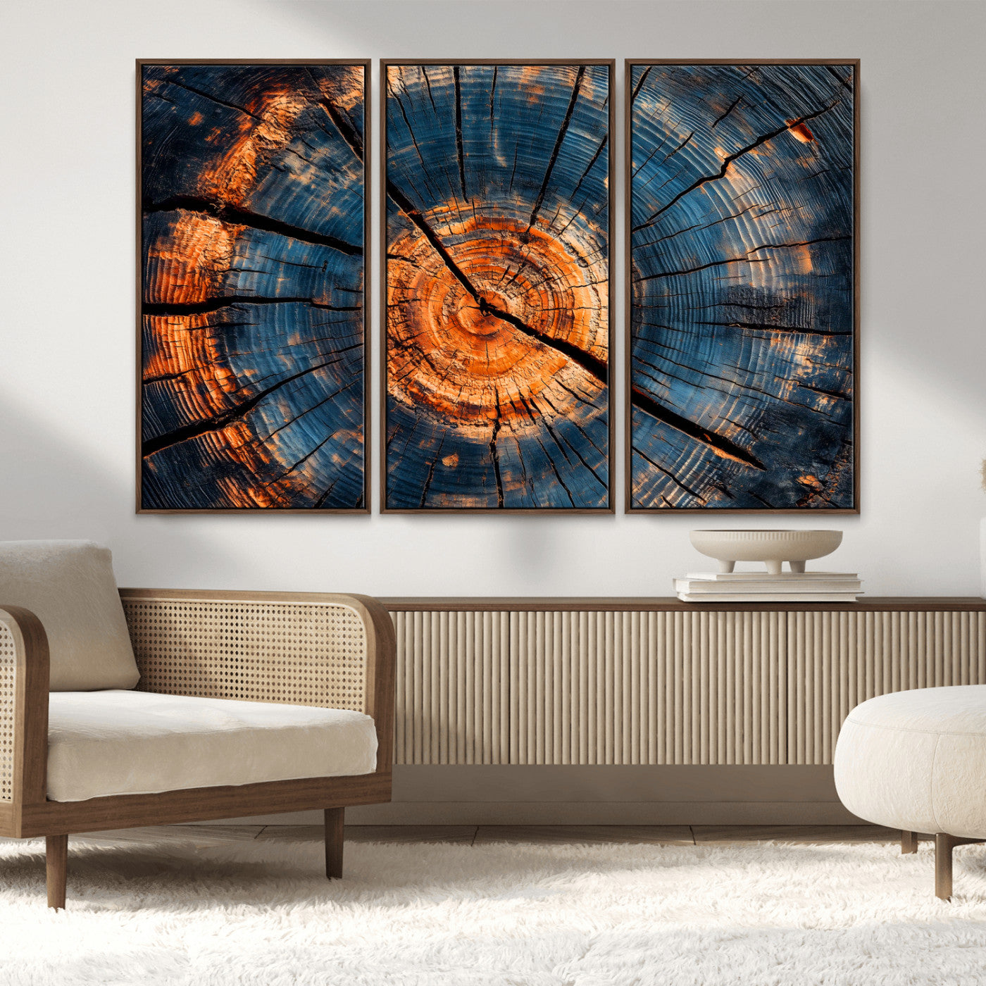 81894502-MGV-FC-48X32-3P_Walnut-Burnt Wood Wall Art Canvas Print, Framed Aged Timber Art Picture Print, Rustic Tree Slice Perfect Rustic Decor Artwork for Home,