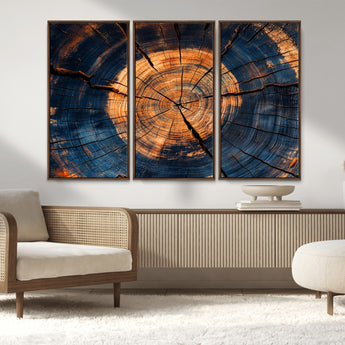 18975622-MGV-CV-36X24-Burnt Wood Wall Art Canvas Print, Framed Aged Timber Art Picture Print, Rustic Tree Slice Perfect Rustic Decor Artwork for Home,