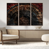 43686762-MGV-FC-48X32-3P_Walnut-Dark Wood Ring Wall Art Canvas Print, Framed Abstract Wood Tree Art Picture Print, Rustic Tree Slice Perfect Rustic Decor Artwork