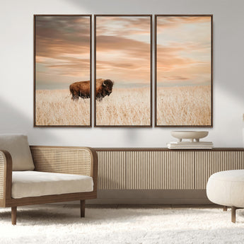 87282289-MGV-CV-36X24-Bison Wall Art Canvas Print, Framed Buffalo Art Picture Print, Western Prairie Perfect Rustic Decor Artwork
