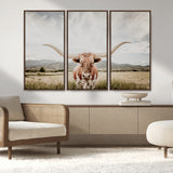 80054319-MGV-CV-36X24-Longhorn Wall Art – Rustic Western Canvas Print, Majestic Bull Artwork for Farmhouse, Ranch or Living Room