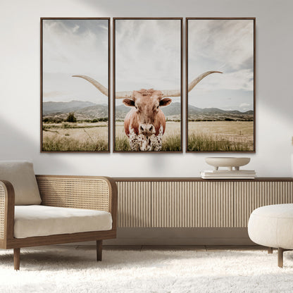 80054319-MGV-CV-36X24-Longhorn Wall Art – Rustic Western Canvas Print, Majestic Bull Artwork for Farmhouse, Ranch or Living Room