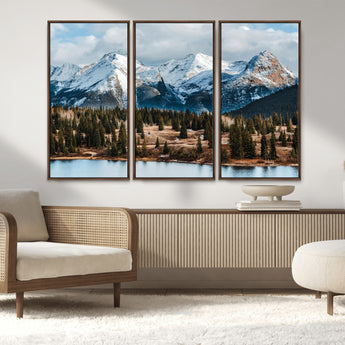 36247746-MGV-CV-36X24-Snowy Peaks Wall Art Canvas Print, Framed Alpine Lake Art Picture Print, Pine Forest Perfect Alpine Wilderness Decor Artwork