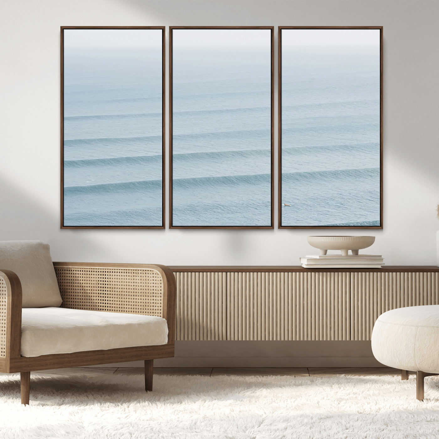 47814787-MGV-CV-36X24-Ocean Waves Wall Art Canvas Print, Framed Solo Surfer Art Picture Print, Wave Lines Perfect Minimalist Ocean Decor Artwork