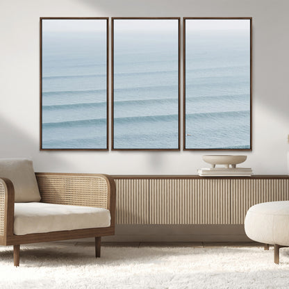 47814787-MGV-CV-36X24-Ocean Waves Wall Art Canvas Print, Framed Solo Surfer Art Picture Print, Wave Lines Perfect Minimalist Ocean Decor Artwork