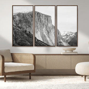 39393420-MGV-CV-36X24-El Capitan Wall Art Canvas Print, Framed Yosemite Cliff Art Picture Print, Monochrome Mountain Perfect Monochrome Sierra Decor