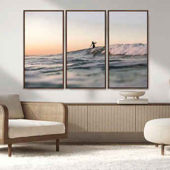 58502923-MGV-CV-36X24-Wave Rider Wall Art Canvas Print, Framed Ocean Wave Art Picture Print, Riding Surf Perfect Sunset Surf Decor Artwork