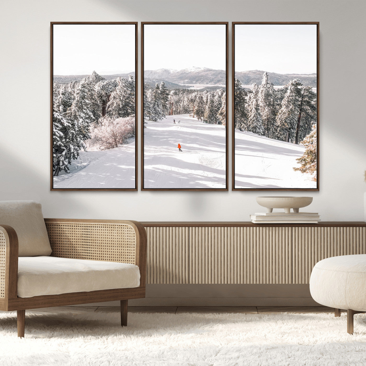 62119206-MGV-CV-36X24-Snowy Trail Wall Art Canvas Print, Framed Ski Slope Art Picture Print, Winter Pines Perfect Alpine Adventure Decor Artwork