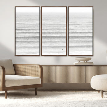 66534476-MGV-CV-36X24-Lone Surfer Wall Art Canvas Print, Framed Ocean Waves Art Picture Print, Minimal Sea Perfect Minimal Coastal Decor Artwork