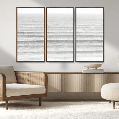 66534476-MGV-CV-36X24-Lone Surfer Wall Art Canvas Print, Framed Ocean Waves Art Picture Print, Minimal Sea Perfect Minimal Coastal Decor Artwork