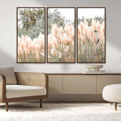 21826392-MGV-FC-48X32-3P_Walnut-Pampas Grass Wall Art Canvas Print, Framed Soft Pampas Art Picture Print, Pastel Grasses Perfect Soft Neutral Boho Decor Artwork