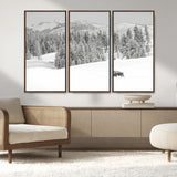 68081143-MGV-CV-36X24-Snowy Bison Wall Art Canvas Print, Framed Winter Forest Art Picture Print, Lone Bison Perfect Monochrome Winter Wild Decor Artwork