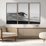 24029476-MGV-FC-48X32-3P_Walnut-Black Wave Wall Art Canvas Print, Framed Abstract Surf Art Picture Print, Minimalist Ocean Perfect Minimalist Coastal Decor