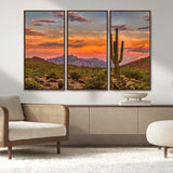 25332783-MGV-CV-36X24-Saguaro Cactus Wall Art Canvas Print, Framed Arizona Sunset Art Picture Print, Sonoran Desert Perfect Southwestern Boho Decor