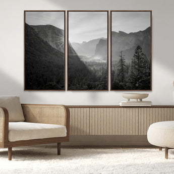 39278955-MGV-FC-48X32-3P_Walnut-Yosemite Valley Wall Art Canvas Print, Framed El Capitan Art Picture Print, Misty Mountain Perfect Modern Rustic Decor Artwork