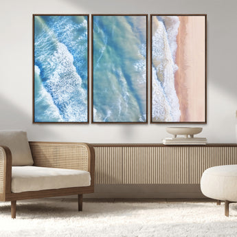 17641845-MGV-CV-36X24-Aerial Ocean Wall Art Canvas Print, Framed Blue Waves Art Picture Print, Sandy Shoreline Perfect Modern Coastal Decor Artwork