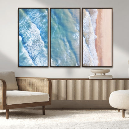 17641845-MGV-CV-36X24-Aerial Ocean Wall Art Canvas Print, Framed Blue Waves Art Picture Print, Sandy Shoreline Perfect Modern Coastal Decor Artwork
