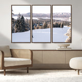 79857868-MGV-CV-36X24-Snowy Mountain Wall Art Canvas Print, Framed Ski Slope Art Picture Print, Winter Forest Perfect Modern Rustic Decor Artwork