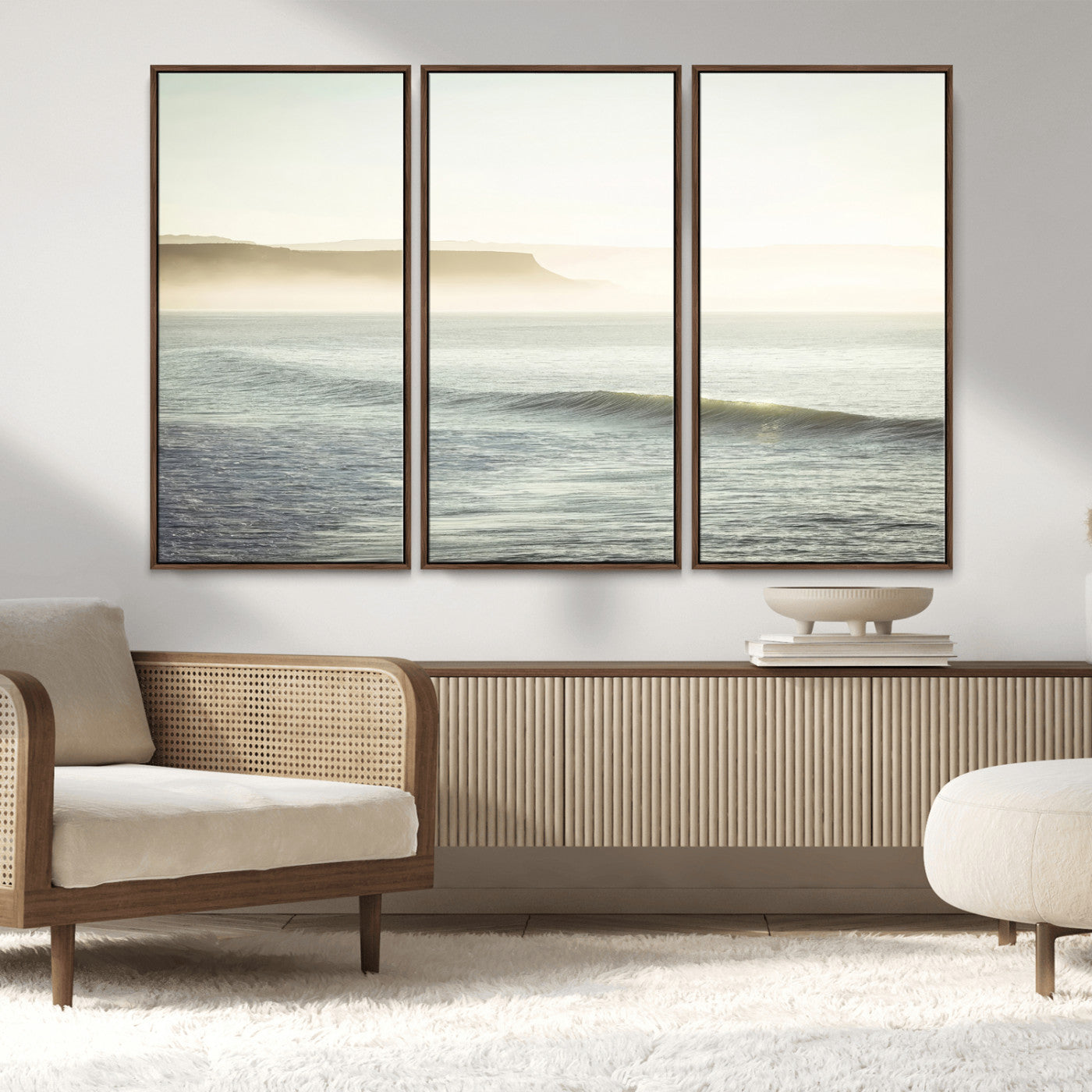 39310633-MGV-CV-36X24-Coastal Cliffs Wall Art Canvas Print, Framed Misty Ocean Art Picture Print, Morning Light Perfect Minimalistic Coastal Decor