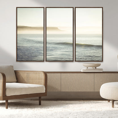39310633-MGV-CV-36X24-Coastal Cliffs Wall Art Canvas Print, Framed Misty Ocean Art Picture Print, Morning Light Perfect Minimalistic Coastal Decor