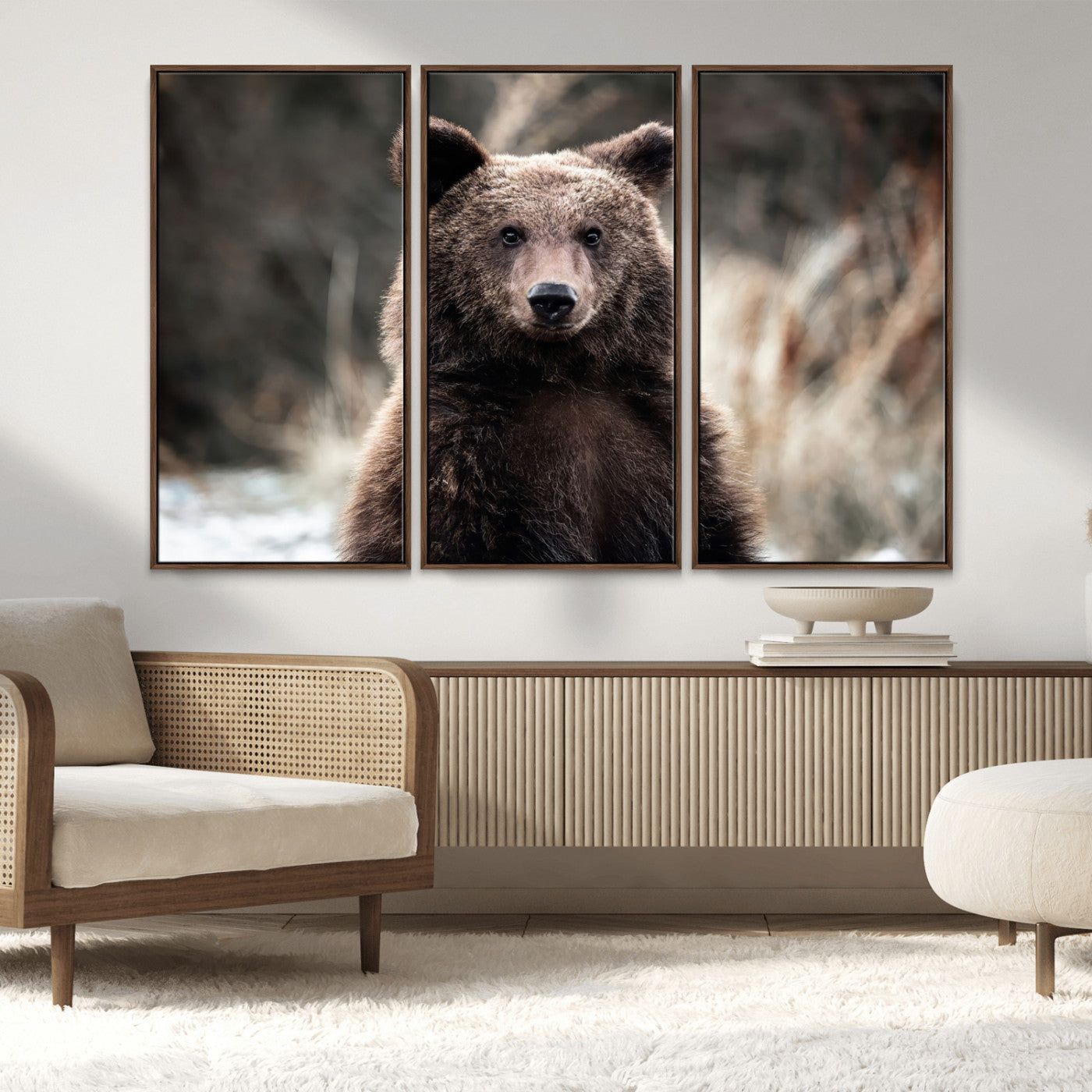 47112103-MGV-CV-36X24-Brown Bear Wall Art Canvas Print, Framed Forest Wildlife Art Picture Print, Woodland Bear Perfect Rustic Cabin Decor Artwork