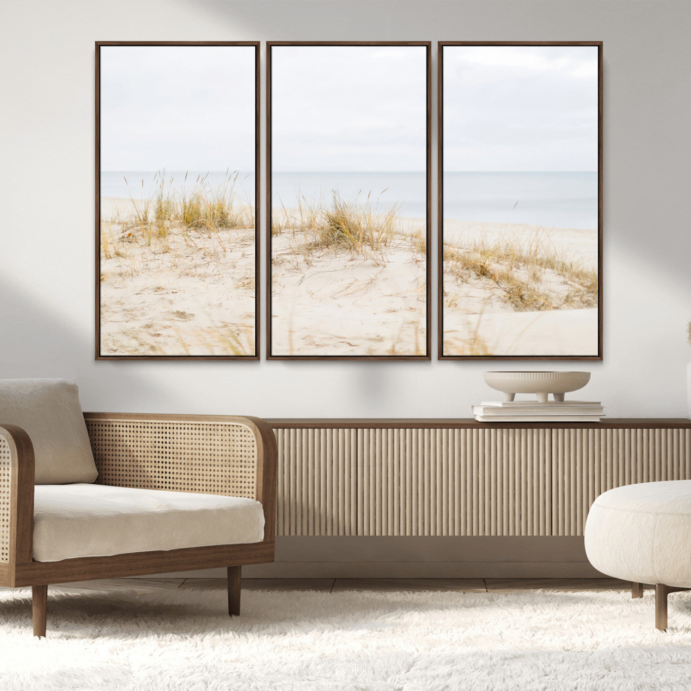 13146857-MGV-CV-36X24-Beach Dunes Wall Art Canvas Print, Framed Soft Horizon Art Picture Print, Coastal Grass Perfect Minimalist Coastal Decor Artwork