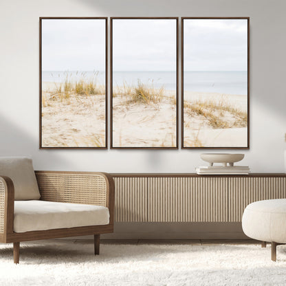 13146857-MGV-CV-36X24-Beach Dunes Wall Art Canvas Print, Framed Soft Horizon Art Picture Print, Coastal Grass Perfect Minimalist Coastal Decor Artwork