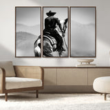 83102464-MGV-CV-36X24-Western Cowboy Wall Art Canvas Print, Framed Monochrome Horse Art Picture Print, Western Equestrian Perfect Rustic Western Decor