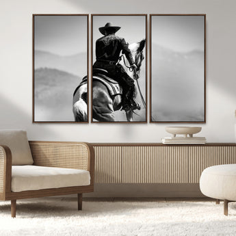 83102464-MGV-CV-36X24-Western Cowboy Wall Art Canvas Print, Framed Monochrome Horse Art Picture Print, Western Equestrian Perfect Rustic Western Decor