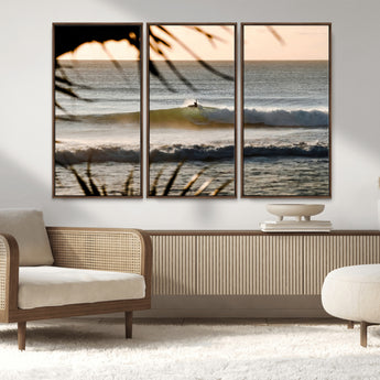 24896468-MGV-CV-36X24-Sunset Surf Wall Art Canvas Print, Framed Golden Waves Art Picture Print, Tropical Ocean Perfect Tropical Boho Decor Artwork