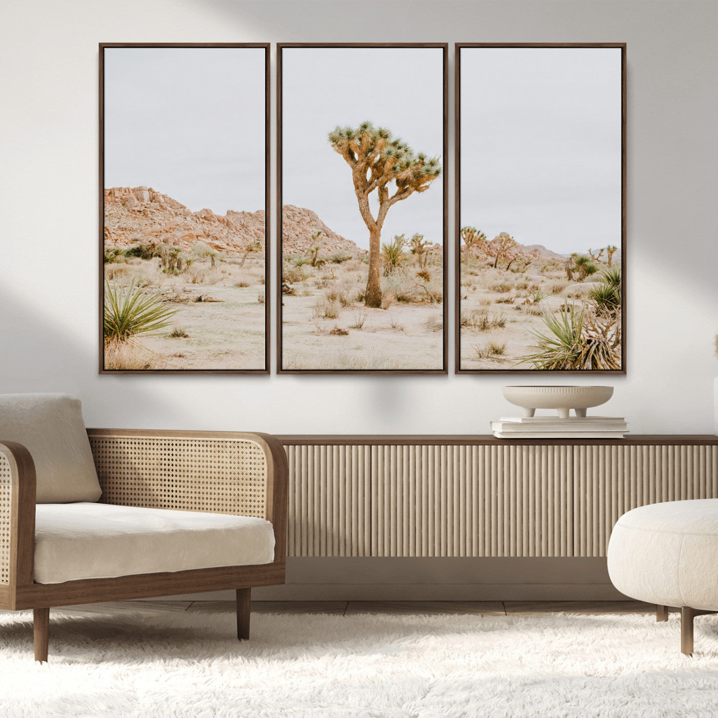 67109959-MGV-FC-48X32-3P_Walnut-Joshua Tree Wall Art Canvas Print, Framed Neutral Desert Art Picture Print, Earthy Landscape Perfect Neutral Boho Decor Artwork