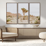67109959-MGV-FC-48X32-3P_Walnut-Joshua Tree Wall Art Canvas Print, Framed Neutral Desert Art Picture Print, Earthy Landscape Perfect Neutral Boho Decor Artwork