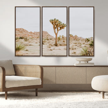 67109959-MGV-FC-48X32-3P_Walnut-Joshua Tree Wall Art Canvas Print, Framed Neutral Desert Art Picture Print, Earthy Landscape Perfect Neutral Boho Decor Artwork