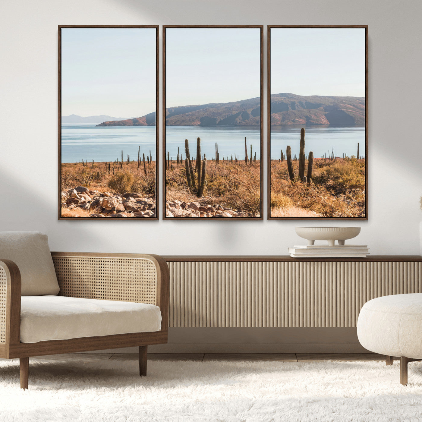 45193515-MGV-CV-36X24-Desert Cactus Wall Art Canvas Print, Framed Baja Coastline Art Picture Print, Coastal Desert Perfect Southwestern Minimalist Decor