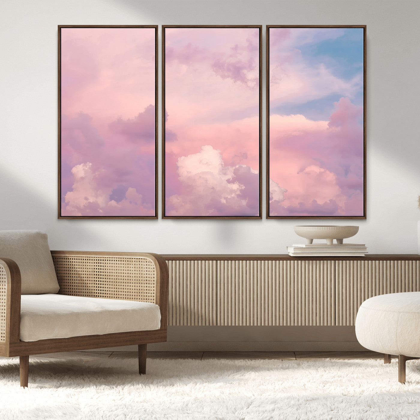 22874890-MGV-CV-36X24-Pastel Sky Wall Art Canvas Print, Framed Dreamy Cloudscape Art Picture Print, Sunset Glow Perfect Minimalist Serenity Decor