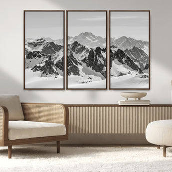 32399691-MGV-CV-36X24-Snowy Mountain Wall Art Canvas Print, Framed Mountain Peaks Art Picture Print, Alpine Mountains Perfect Minimalist Alpine Decor
