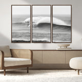 42544082-MGV-CV-36X24-Monochrome Seascape Wall Art Canvas Print, Framed Surf Wave Art Picture Print, Minimalist Ocean Perfect Moody Coastal Decor