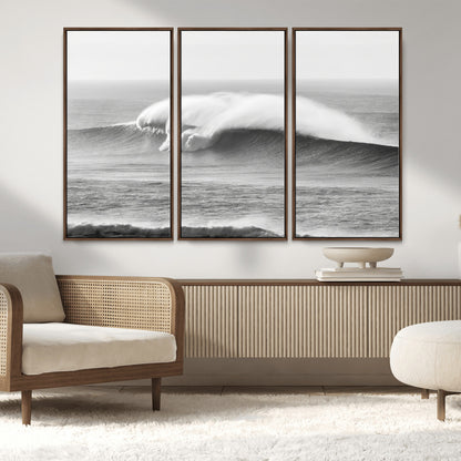 42544082-MGV-CV-36X24-Monochrome Seascape Wall Art Canvas Print, Framed Surf Wave Art Picture Print, Minimalist Ocean Perfect Moody Coastal Decor