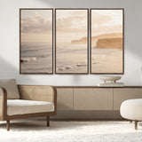 57669769-MGV-FC-48X32-3P_Walnut-Misty Coastal Wall Art Canvas Print, Framed Golden Sunset Art Picture Print, Serene Shoreline Perfect Tranquil Coastal Decor