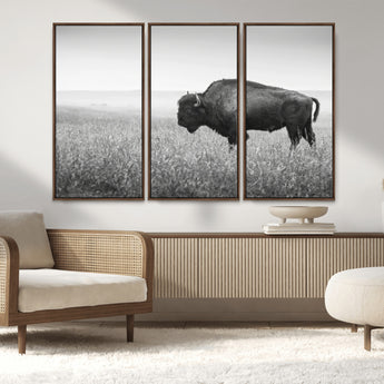 28435251-MGV-CV-36X24-Bison In Prairie Wall Art Canvas Print, Framed Rustic Wildlife Art Picture Print, Wild Buffalo Perfect Rustic Western Decor