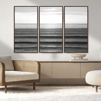 47305203-MGV-CV-36X24-Monochrome Ocean Wall Art Canvas Print, Framed Moody Ocean Art Picture Print, Calm Ocean Perfect Minimalist Coastal Decor Artwork