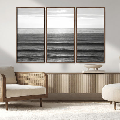 47305203-MGV-CV-36X24-Monochrome Ocean Wall Art Canvas Print, Framed Moody Ocean Art Picture Print, Calm Ocean Perfect Minimalist Coastal Decor Artwork