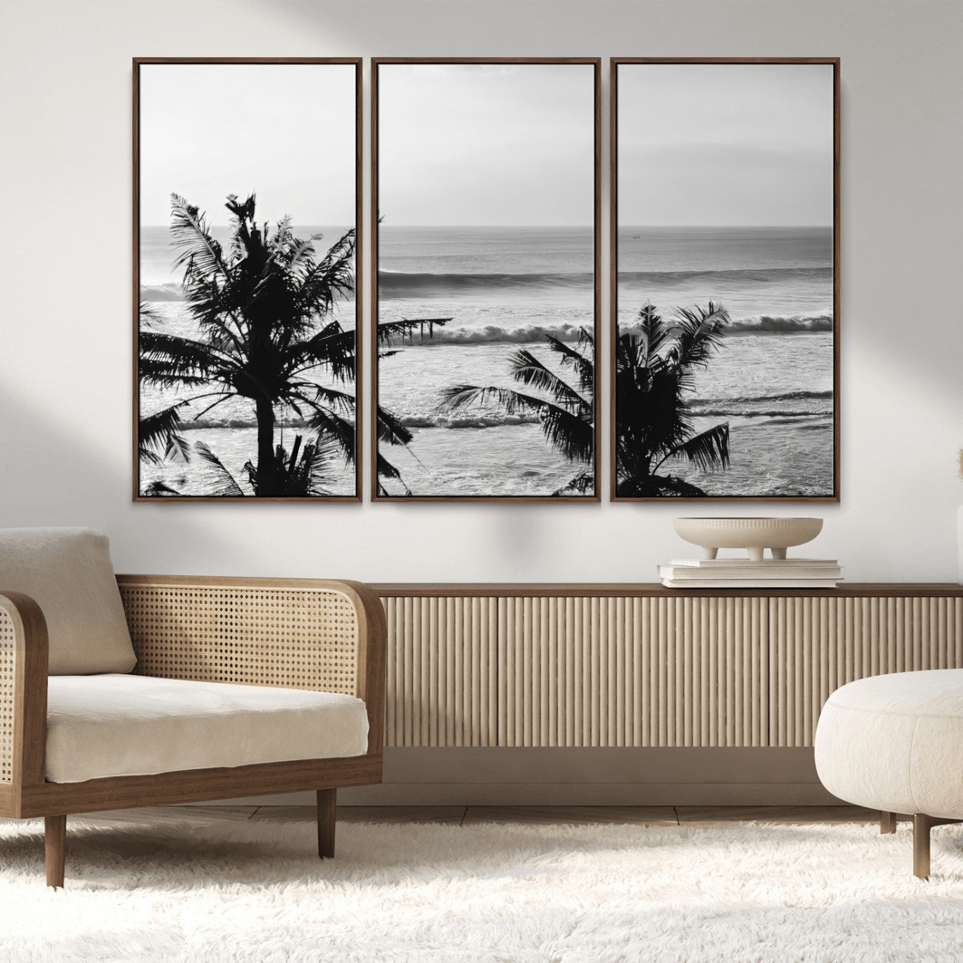 17508038-MGV-CV-36X24-Tropical Coastline Wall Art Canvas Print, Framed Palm Trees Art Picture Print, Ocean Waves Perfect Minimalist Coastal Decor