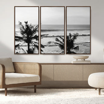 17508038-MGV-CV-36X24-Tropical Coastline Wall Art Canvas Print, Framed Palm Trees Art Picture Print, Ocean Waves Perfect Minimalist Coastal Decor