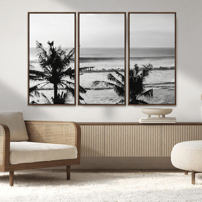 17508038-MGV-CV-36X24-Tropical Coastline Wall Art Canvas Print, Framed Palm Trees Art Picture Print, Ocean Waves Perfect Minimalist Coastal Decor